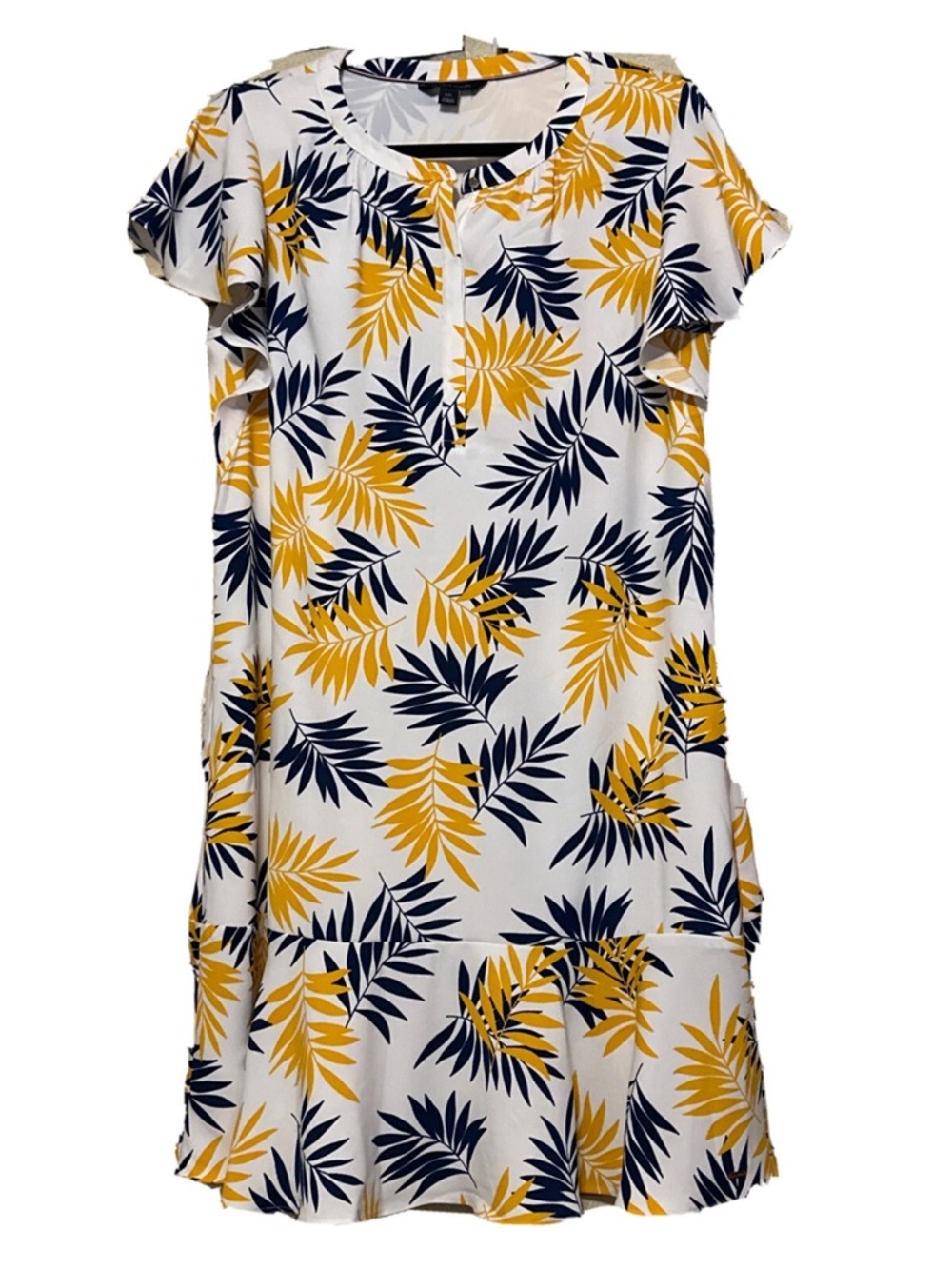Tommy Hilfiger White Dress with Yellow and Navy Leaf Print